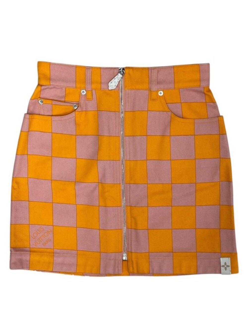 Louis Vuitton Mini Skirt Denim Damier Cotton Orange Pink Casual